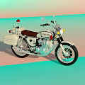 Police Motorcycle With Red Siren Light White Body Side Storage Box And Brown Seat