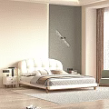 Modern Bedroom Interior With Brown Leather Padded Headboard Beige Dark Green Walls And Wall Lamp