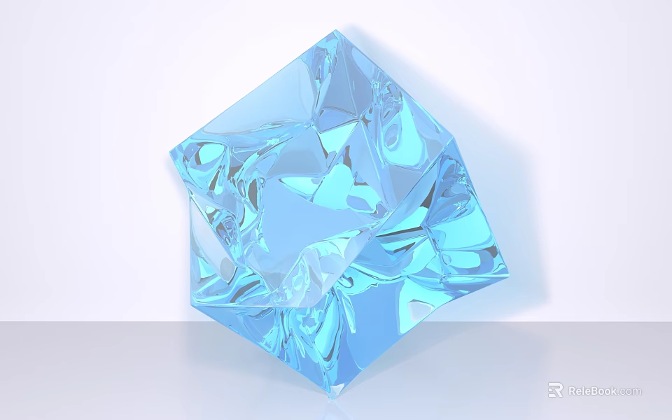 Transparent Blue Polyhedral Crystal Glass Decorative Ornament Set For Modern Home Decor 3d model 