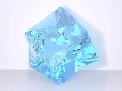 Transparent Blue Polyhedral Crystal Glass Decorative Ornament Set For Modern Home Decor 3d model