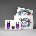 Elegant Decorative Ornament Set With Floral Patterns Purple Boxes And VIC Branded Bottles