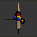 Telescope Mounted on Tripod with Rainbow Flag in Scenic Gray Landscape