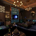 Luxurious KTV Interior Design With Elegant Sofas Chandeliers And Decorative Walls 3d model