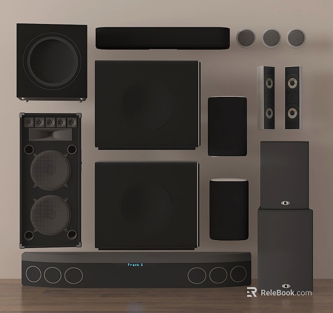 Headphones and Speakers Modern Home Audio System with Subwoofer and Black Design 3d model 