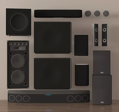 Headphones and Speakers Modern Home Audio System with Subwoofer and Black Design 3d model