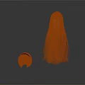 Brown Curled Hair Bun And Long Straight Hair Strand With Light Gradient On White Background