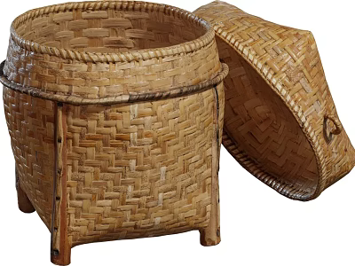 Natural Woven Storage Baskets With Lid And Traditional Design For Home Organization 3d model