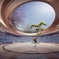 ZHONGHAOAN CUIPING Building Modern Architectural Design With Curved Roof Trees And Parking Area