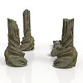 Three Gray Green Textured Rock Pillar Sculptures On White Background 3d model