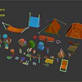 Camping Tent with Hammock Figures Campfire Setup and Outdoor Gear 3d model