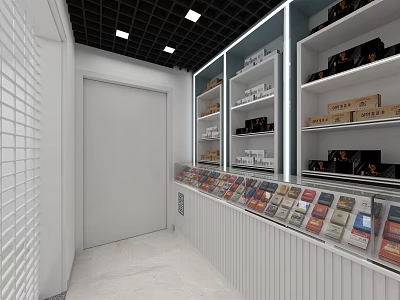Tobacco and Liquor Store Interior With Shelves Displaying Various Tobacco and Liquor Products 3d model