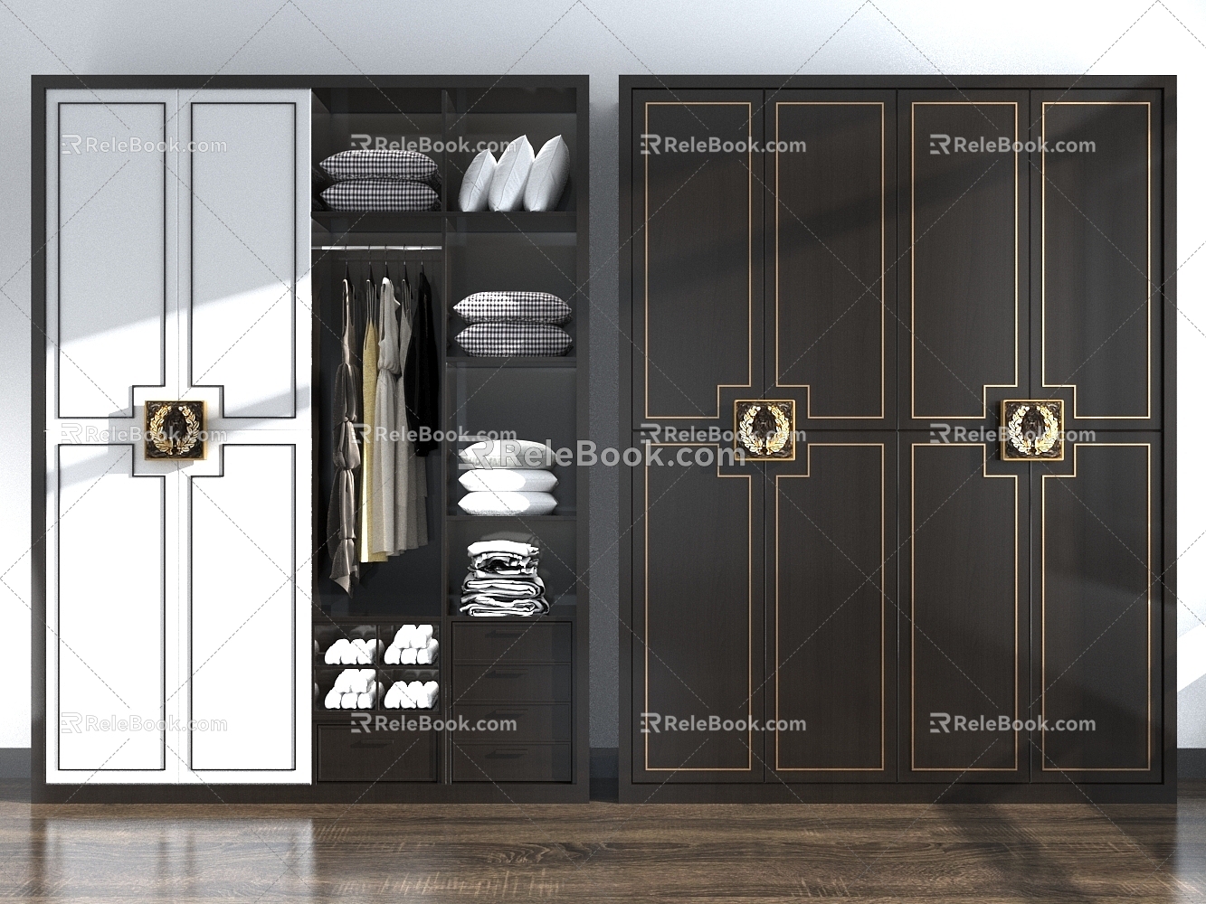 New Chinese Wardrobe Combination Wooden Wardrobe Combination Display Cabinet Storage Cabinet Log Wardrobe White Wardrobe 3d model