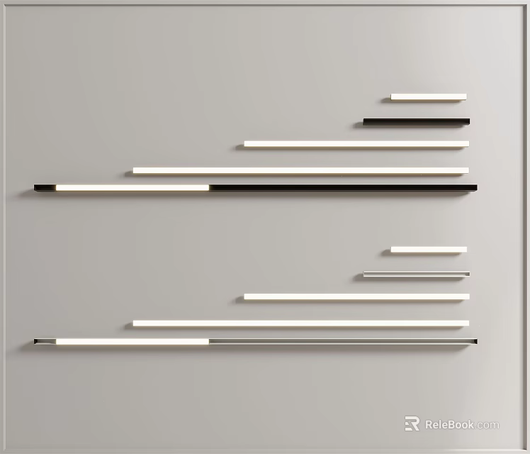 Black White Gray Different Lengths Bars Arranged Neatly On Light Gray Background 3d model