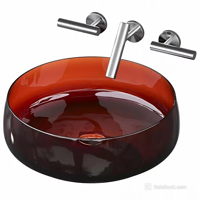 Modern Bathroom Design With Red Glass Vessel Sink And Faucet 3d model 