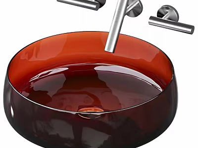 Modern Bathroom Design With Red Glass Vessel Sink And Faucet 3d model