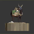 Cartoon Style Donkey Carrying Supplies Standing On Round Wooden Platform