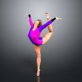 Female Dancer In Purple Leotard Striking Dance Pose With Lifted Leg And Extended Arms
