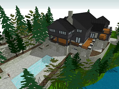 Luxury Detached Villa Surrounded By Forest With Swimming Pool And Outdoor Terrace 3d model