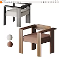 Modern Leisure Chair With Wooden Frame And Beige Brown Comfortable Cushion