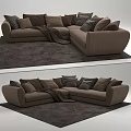 Modern Sectional Sofa With Neutral Tones Multiple Cushions And Throw Blanket 3d model