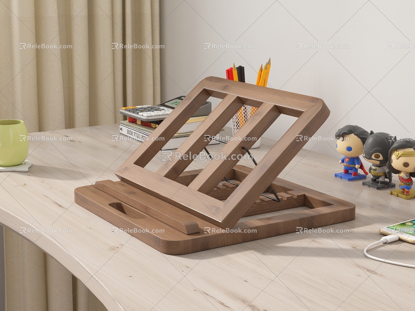 Bamboo-wood notebook shelf 3d model