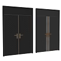 Black Modern Security Door With Two Different Textures Diamond Pattern And Vertical Stripes Golden Handles 3d model