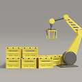Yellow Robotic Arm Handling Stacked Yellow Boxes With Precision And Efficiency 3d model