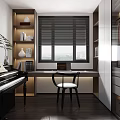 Modern Cloakroom Interior With Study Desk Piano Chair And Shelves