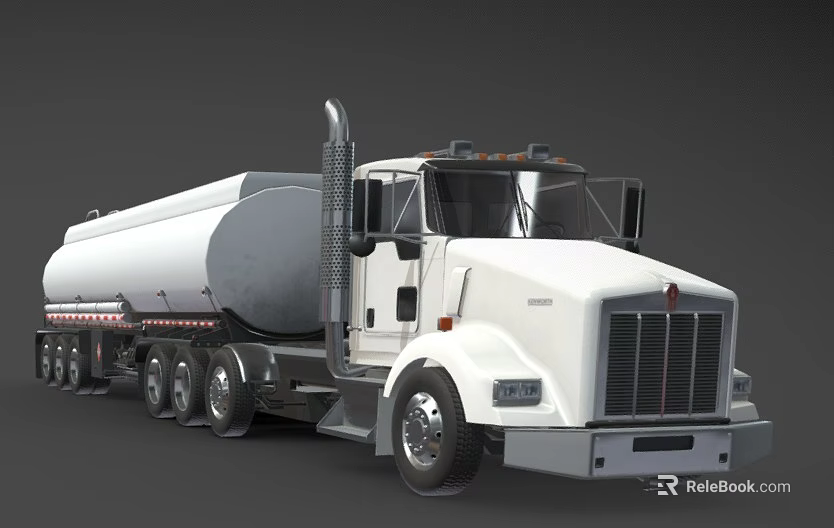 White Tanker Truck With Large Cargo Tank And Heavy Duty Transport Features 3d model 