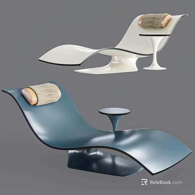Modern Lounge Chair Design With Blue White Frame Textured Cushion And Side Table 3d model 