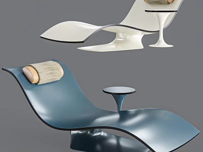 Modern Lounge Chair Design With Blue White Frame Textured Cushion And Side Table 3d model
