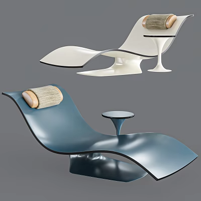 Modern Lounge Chair Design With Blue White Frame Textured Cushion And Side Table 3d model