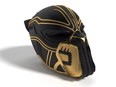 Black And Gold Decorative Mask With Intricate Patterns And Superhero Design 3d model