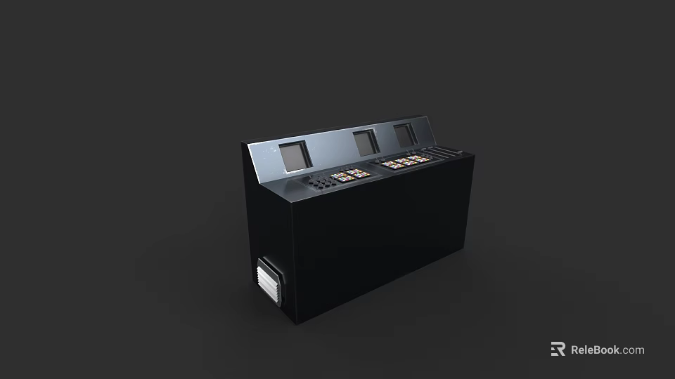 Black Computer Device Featuring Multiple Display Screens And Control Panel Buttons 3d model