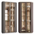 Sleek Modern Wine Cabinet With Glass Doors And Wooden Interior Displaying Wine Bottles And Glasses