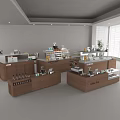 Modern Reception Desk With Dark Wooden Counter Equipment Large Window And Potted Plant