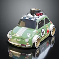 Small Green Car With White Stripes Number 15 On Door Gold Wheels And Roof Box