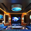 Elegant Modern KTV Interior Design With Luxury Sofa Large TV Screen And Colorful Lighting