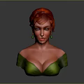 3D Rendered Female Character With Red Hair Green Off Shoulder Outfit And Green Earrings