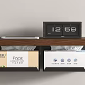 Practical Wall Mounted Storage Shelf With Digital Clock And Tissue Boxes