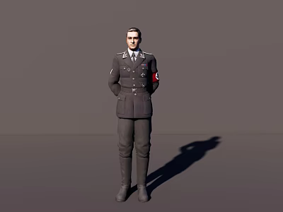 Man in Black Uniform Standing with Hands Behind Back and Badge on Gray Background 3d model