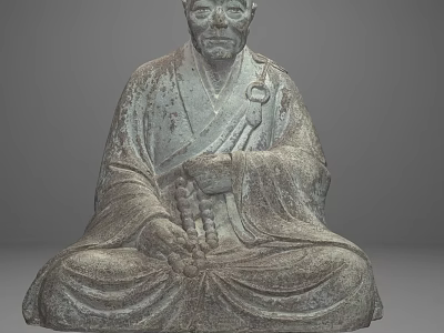 Traditional Stone Carving Sculpture of Seated Figure with Robes and Hand Details 3d model