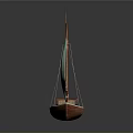 Traditional Wooden Sailing Boat With Green Sails Mast And Cabin As Water Transport