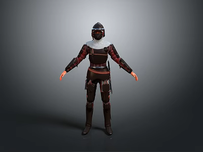 Fantasy Warrior Armor Outfit With Leather Red Accents Helmet Gloves And Boots 3d model
