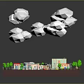 Colorful Miniature Town Community Scene With Road Buildings Trees Parking Lot And Clouds