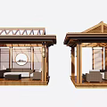 Traditional Wooden Pavilions With Open Design Circular Windows And Seating Areas