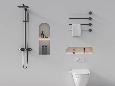 Modern Bathroom Toilet With Shower Fixture Towel Rack And Wall Niche 3d model