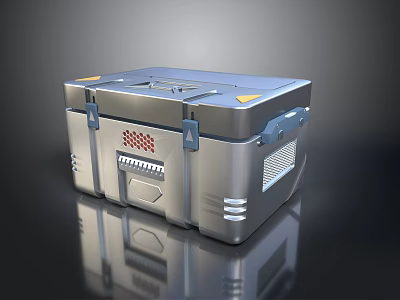 Silver Metal Household Storage Box With Lock Yellow Corner And Blue Handle 3d model