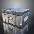 Silver Metal Household Storage Box With Lock Yellow Corner And Blue Handle 3d model