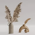 Gray Handle Vase With Fluffy Dried Pampas Grass And Brown Curved Vase Design